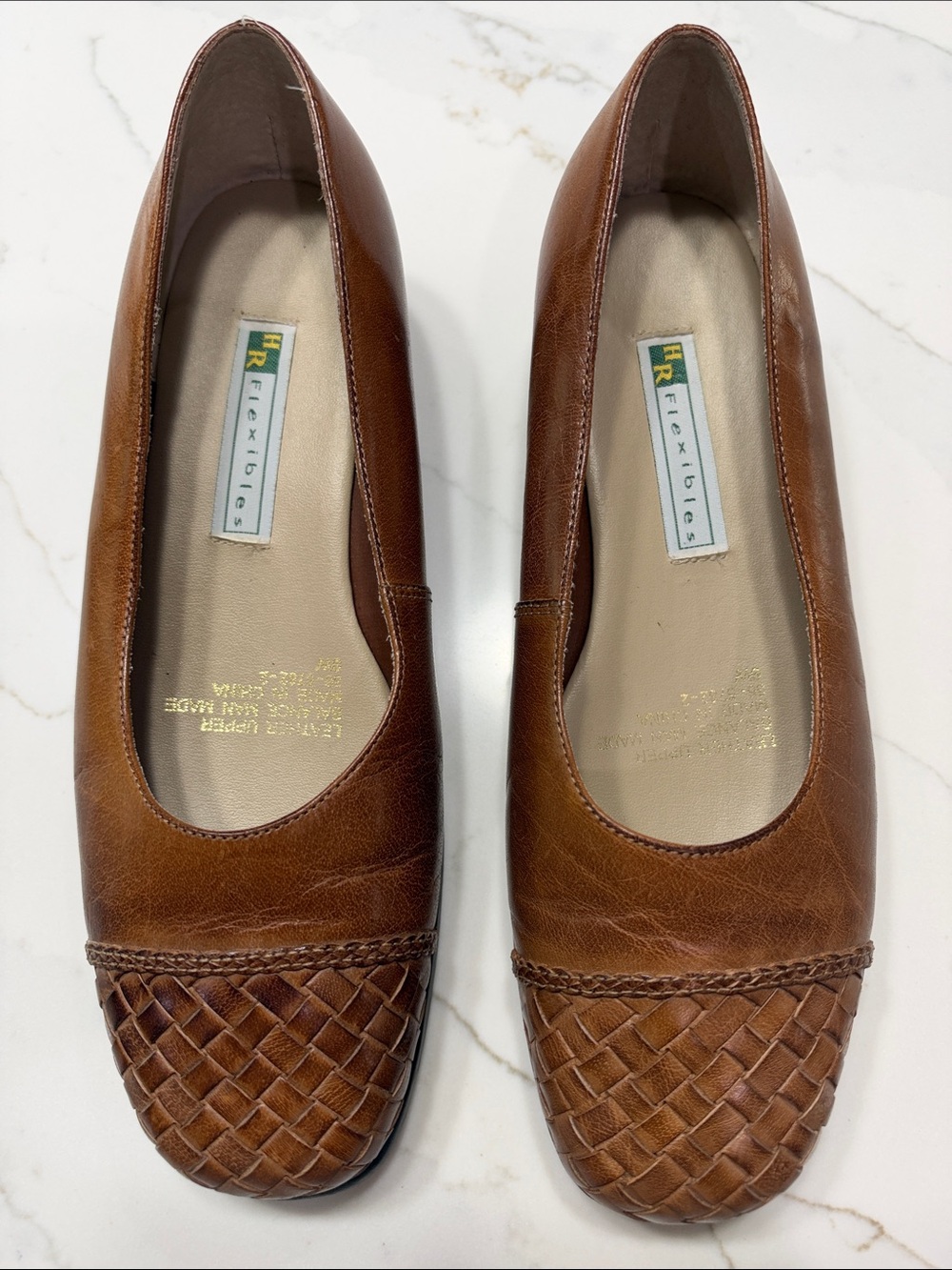 Women's Brown Woven Leather Ballet Flats